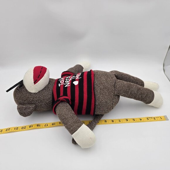 Dan Dee Sock Monkey Plush "Talk Nerdy To Me" 22" Wearing Glasses & Striped Shirt - Picture 6 of 6